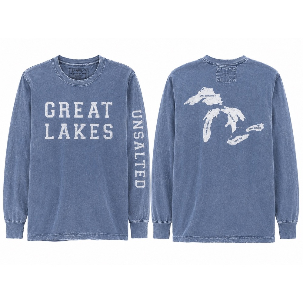 U.S. Vintage Great Lakes T-Shirt Mens M Blue Unsalted Long Sleeve Graphic Tee